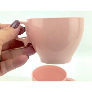 Vintage 1950s pink Melmac tea cups,  Melamine ware pink mugs, pair